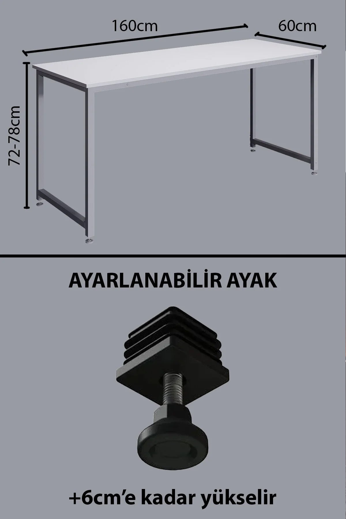KODIGU 160x60cm Oyuncu Masası - Gamer Desk - Gaming Masa - Bilgisayar Masası | 160cm x 60cm | Ayarlı Ayak Beyaz Beyaz