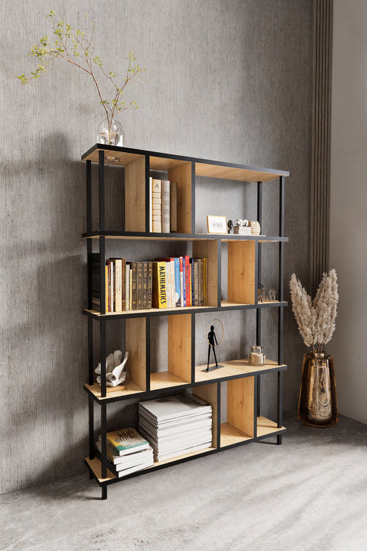 KODIGU 5 Raflı Kitaplık - Kitaplık - 130cm x 90cm x 30cm Kitaplık - Çevir Kur Kitaplık | Kitaplık Meşe Siyah