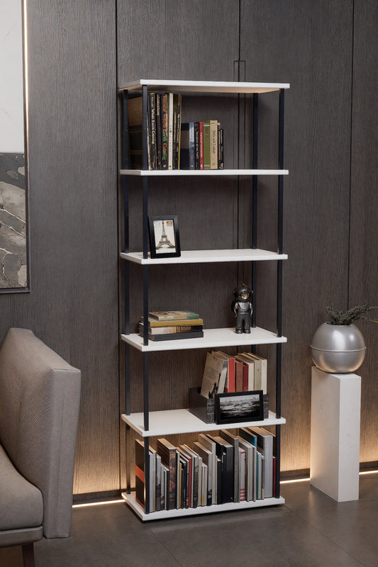 KODIGU 6 Raflı Kitaplık - Kitaplık - 60cm x 30cm x 160cm Kitaplık - Çevir Kur Kitaplık Beyaz