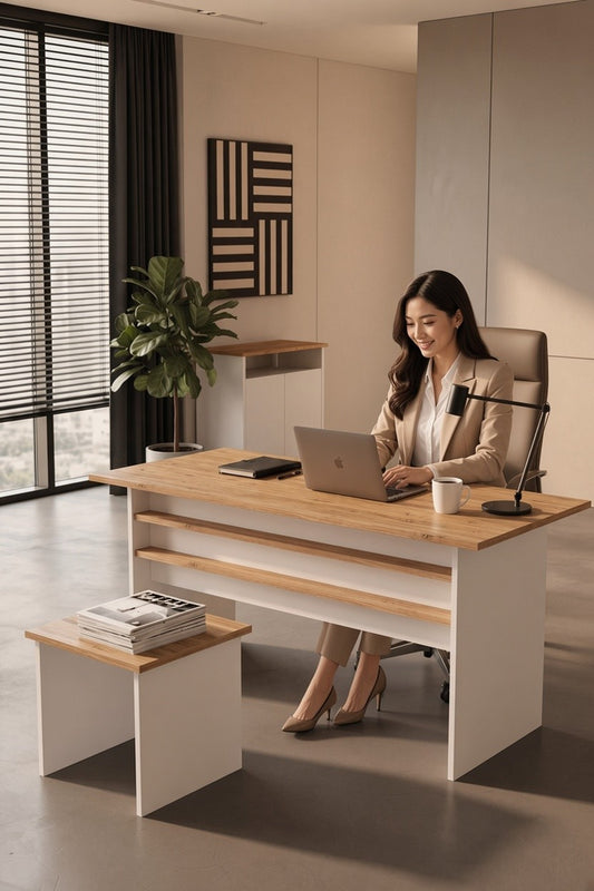 KODIGU Palma Ofis Takımı | 140x60cm Ofis Çalışma Masası | Ofis Dolabı | Sehpa | Ofis Set | 3 Parça Ofis Masa Takımı