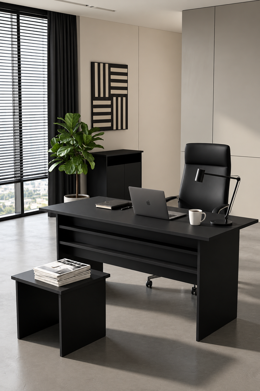 KODIGU Palma Ofis Takımı | 140x60cm Ofis Çalışma Masası | Ofis Dolabı | Sehpa | Ofis Set | 3 Parça Ofis Masa Takımı