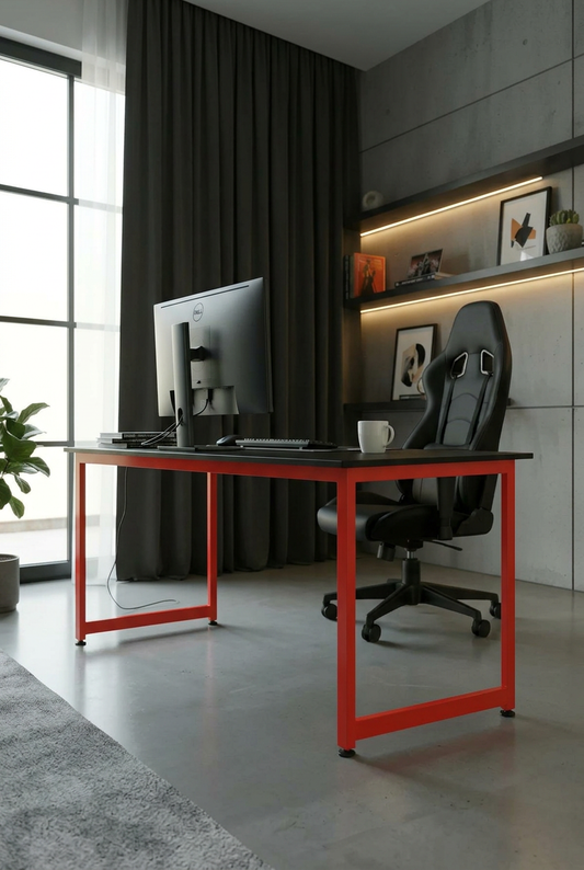 KODIGU 160x60 Kırmızı Demir Ayaklı OYUNCU MASASI | Oyuncu masası | Çalışma Masası