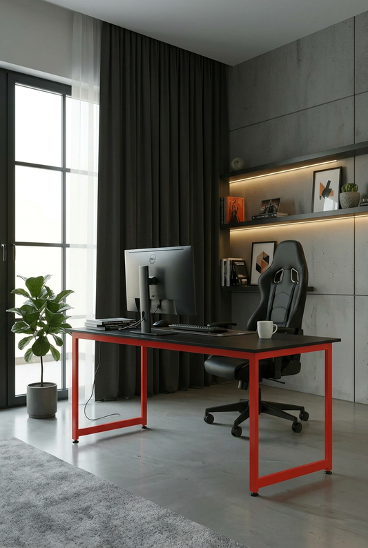 KODIGU 160x60 Kırmızı Demir Ayaklı OYUNCU MASASI | Oyuncu masası | Çalışma Masası