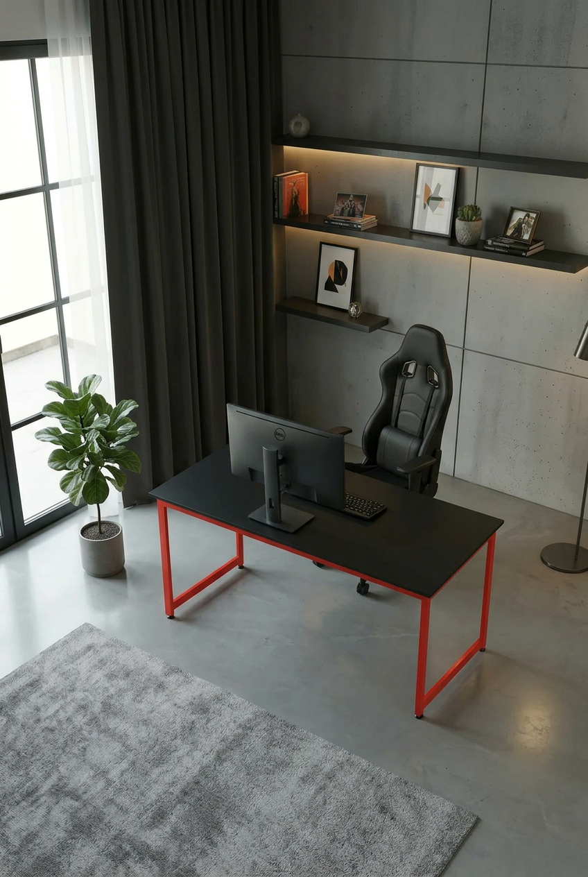 KODIGU 160x60 Kırmızı Demir Ayaklı OYUNCU MASASI | Oyuncu masası | Çalışma Masası