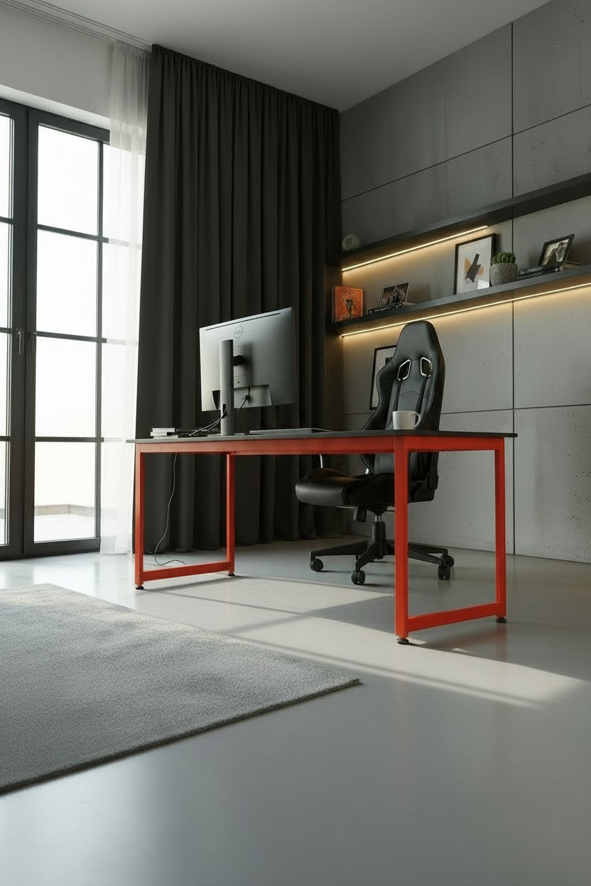 KODIGU 160x60 Kırmızı Demir Ayaklı OYUNCU MASASI | Oyuncu masası | Çalışma Masası