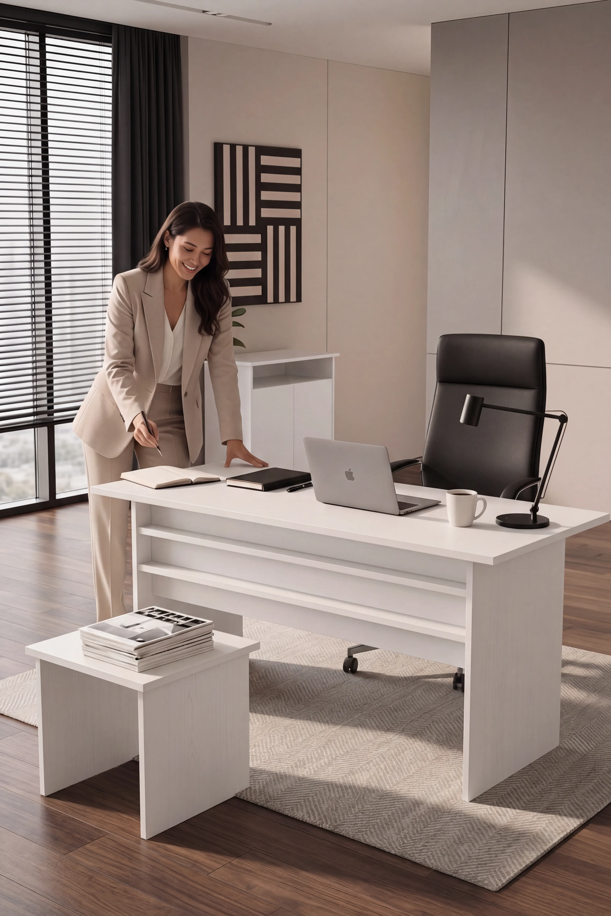 KODIGU Palma Ofis Takımı | 140x60cm Ofis Çalışma Masası | Ofis Dolabı | Sehpa | Ofis Set | 3 Parça Ofis Masa Takımı