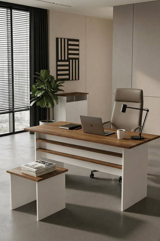 KODIGU Palma Ofis Takımı | 140x60cm Ofis Çalışma Masası | Ofis Dolabı | Sehpa | Ofis Set | 3 Parça Ofis Masa Takımı