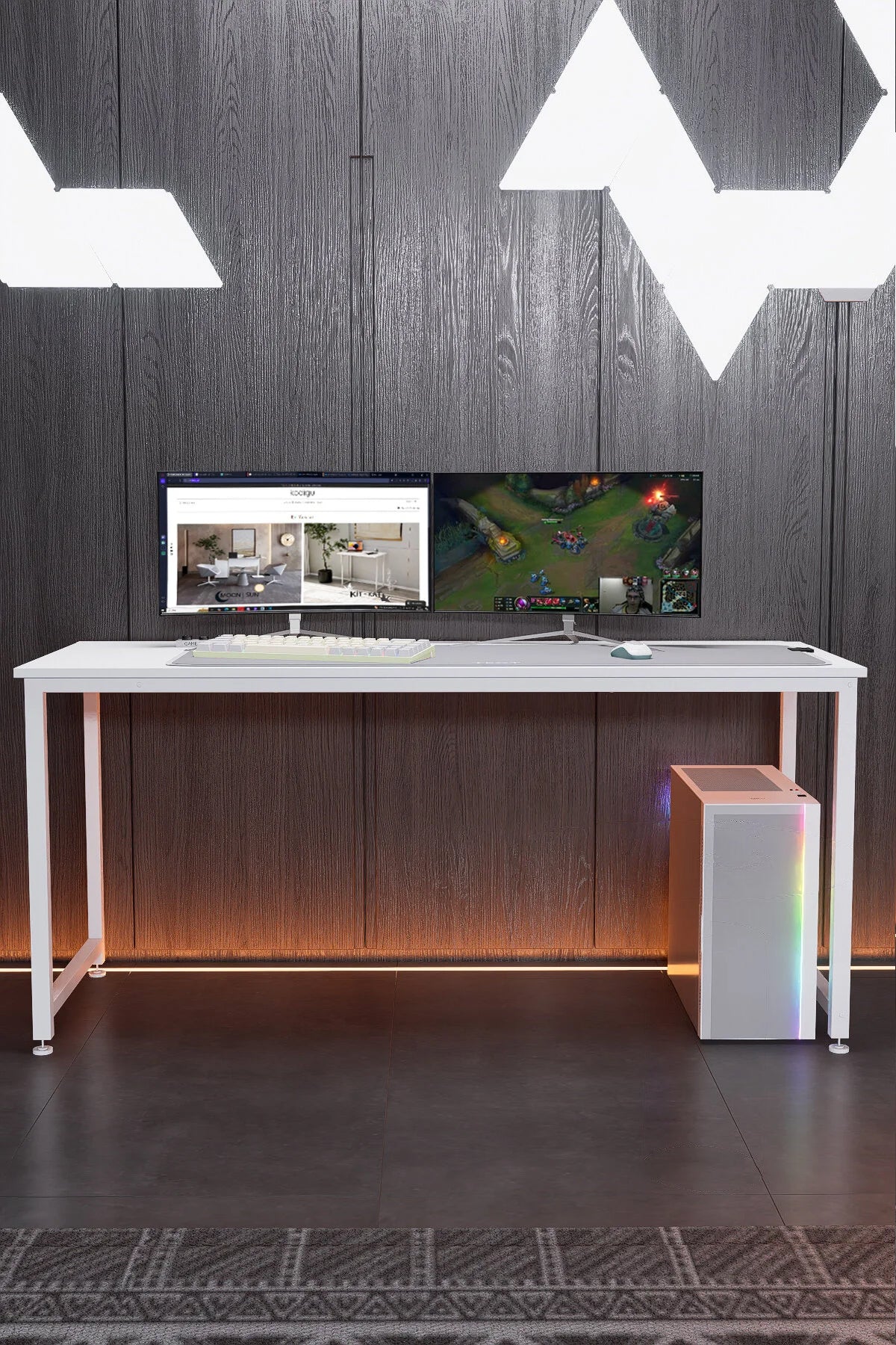 KODIGU 160x60cm Oyuncu Masası - Gamer Desk - Gaming Masa - Bilgisayar Masası | 160cm x 60cm | Ayarlı Ayak Beyaz Beyaz