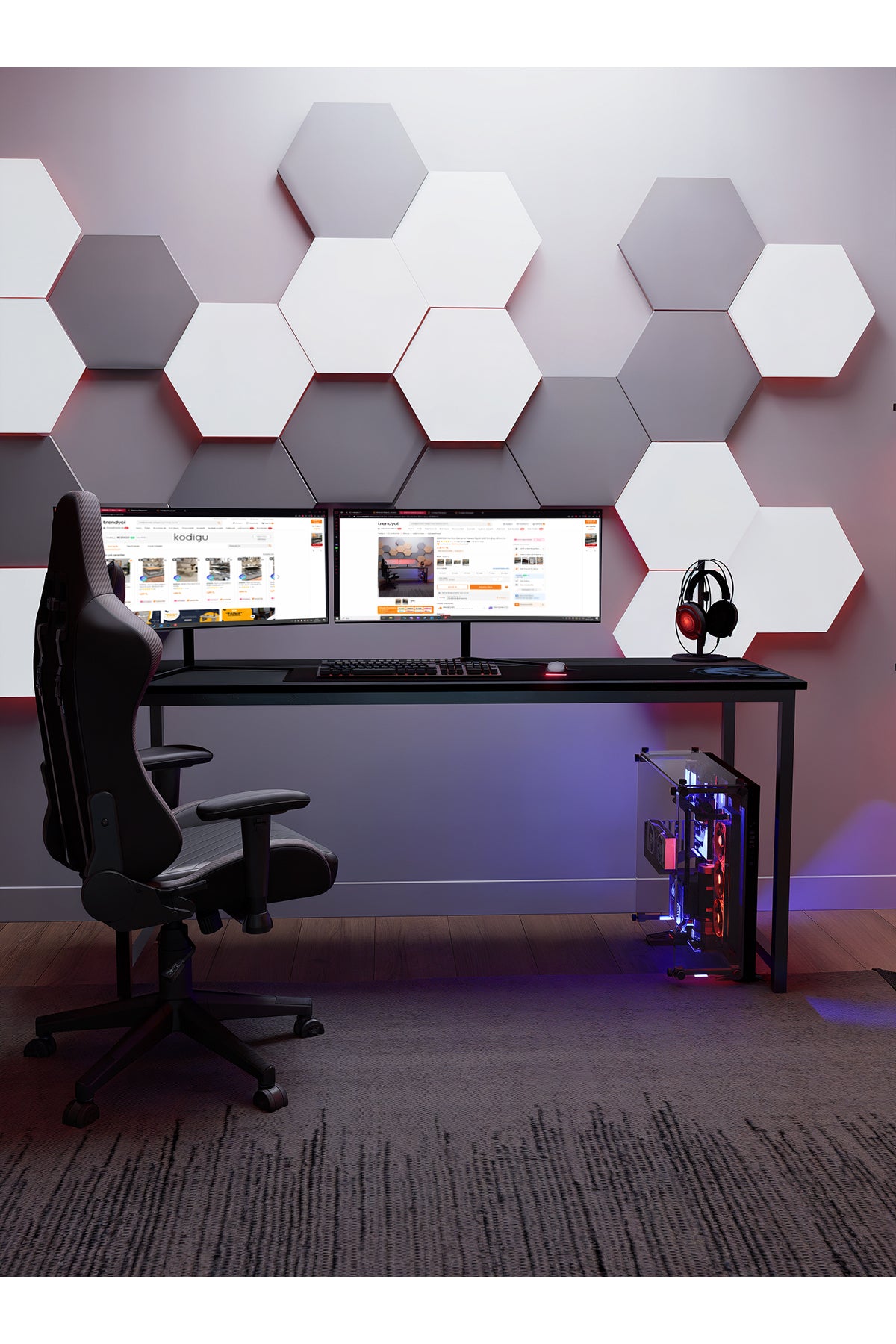 KODIGU 160x60cm Oyuncu Masası - Gamer Desk - Gaming Masa - Bilgisayar Masası | 160cm x 60cm | Ayarlı Ayak Siyah
