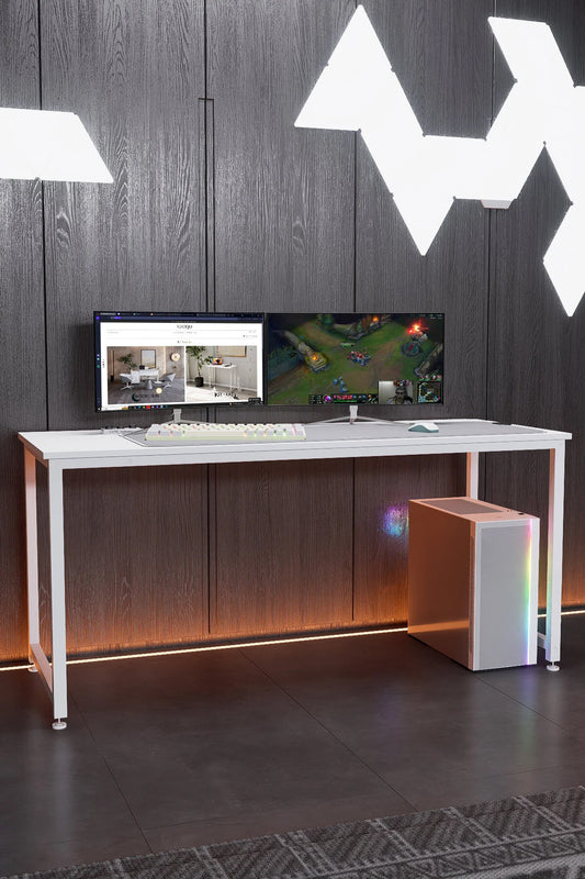 KODIGU 160x60cm Oyuncu Masası - Gamer Desk - Gaming Masa - Bilgisayar Masası | 160cm x 60cm | Ayarlı Ayak Beyaz Beyaz