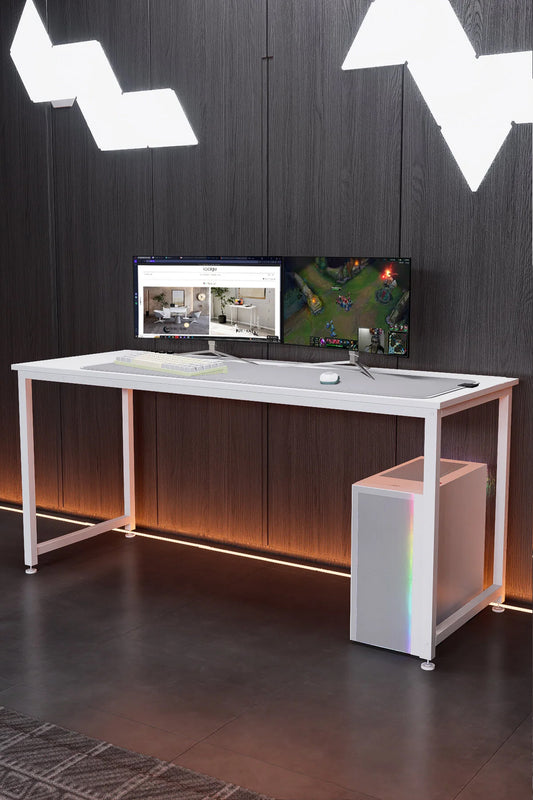 KODIGU 160x60cm Oyuncu Masası - Gamer Desk - Gaming Masa - Bilgisayar Masası | 160cm x 60cm | Ayarlı Ayak Beyaz Beyaz