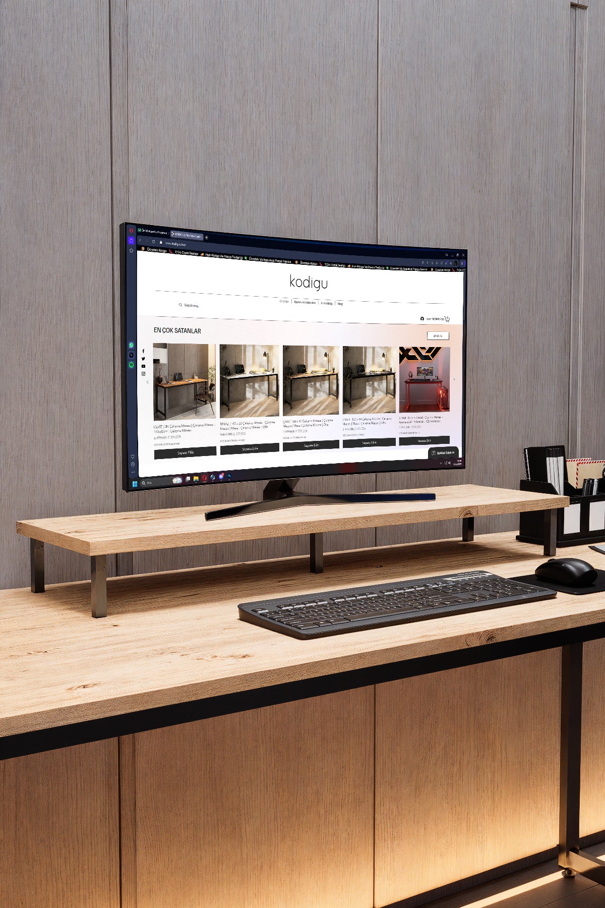 KODIGU 160x60cm Çalışma Masası - Ofis Masası- Monitör Standı Hediyeli | Çalışma Masası | Ofis Masası