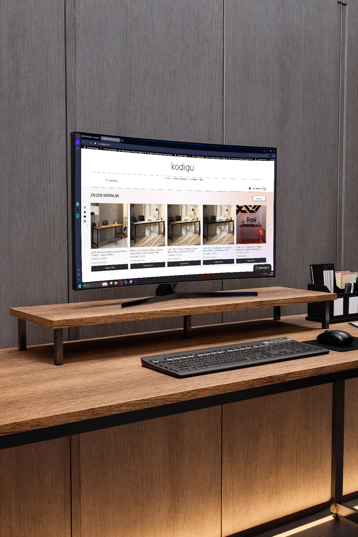 KODIGU 160x60cm Çalışma Masası - Ofis Masası- Monitör Standı Hediyeli | Çalışma Masası | Ofis Masası