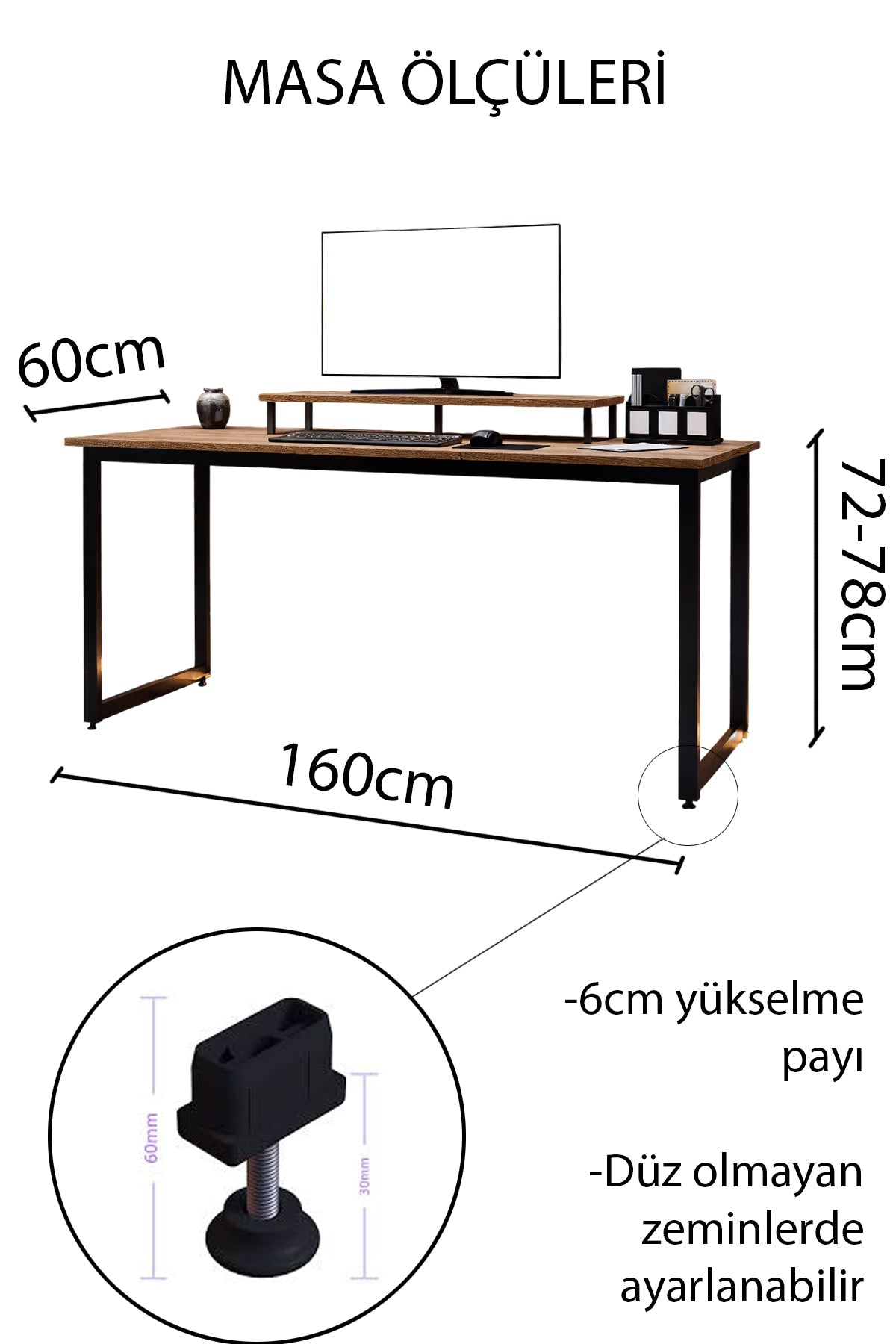 KODIGU 160x60cm Çalışma Masası - Ofis Masası- Monitör Standı Hediyeli | Çalışma Masası | Ofis Masası
