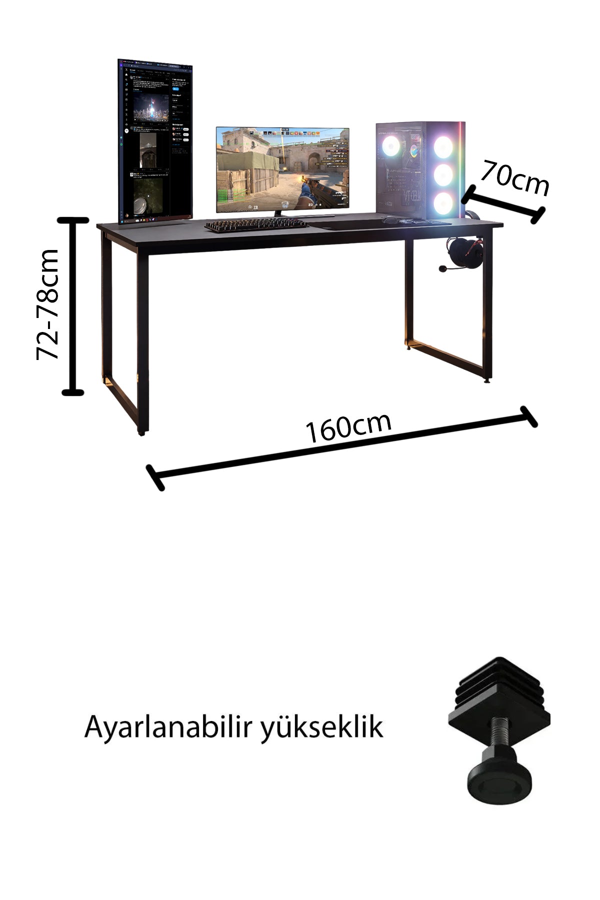 KODIGU 160x70cm Oyuncu Masası | 160x70 Gaming Desk | Geniş Oyuncu Masası | 70cm Derinlik Oyuncu Masası