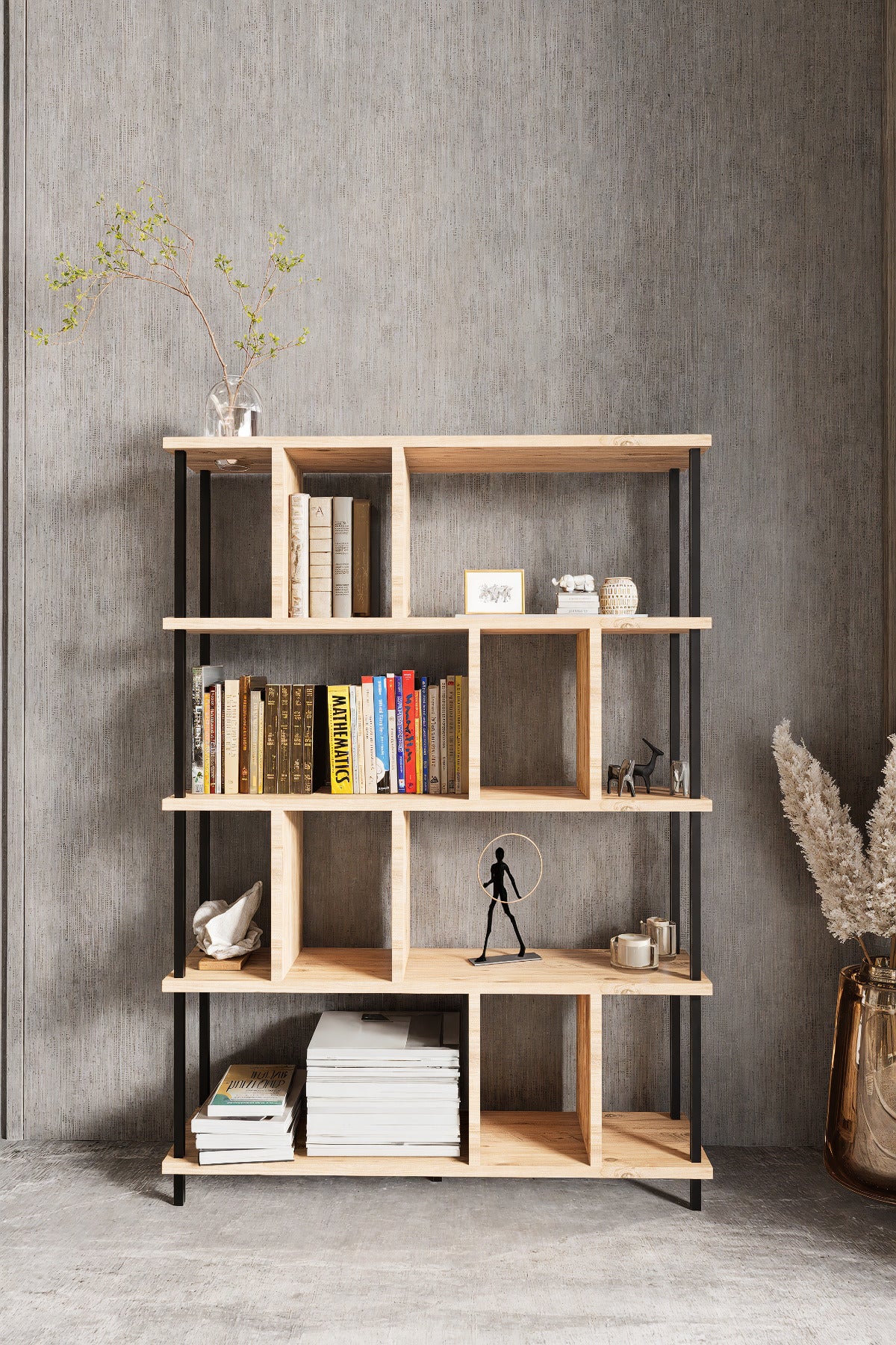 KODIGU 5 Raflı Kitaplık - Kitaplık - 130cm x 90cm x 30cm Kitaplık - Çevir Kur Kitaplık | Kitaplık Meşe