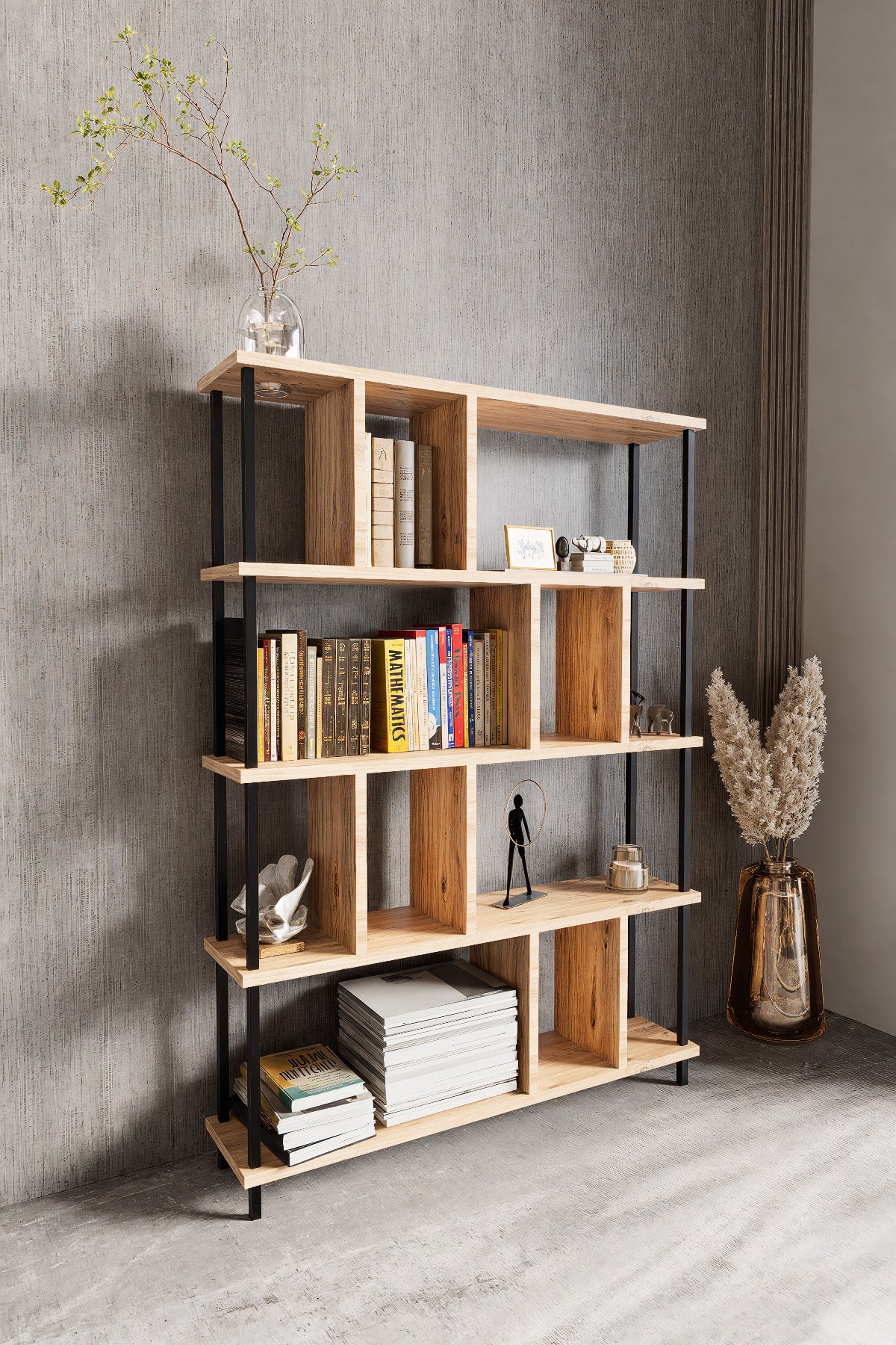 KODIGU 5 Raflı Kitaplık - Kitaplık - 130cm x 90cm x 30cm Kitaplık - Çevir Kur Kitaplık | Kitaplık Meşe