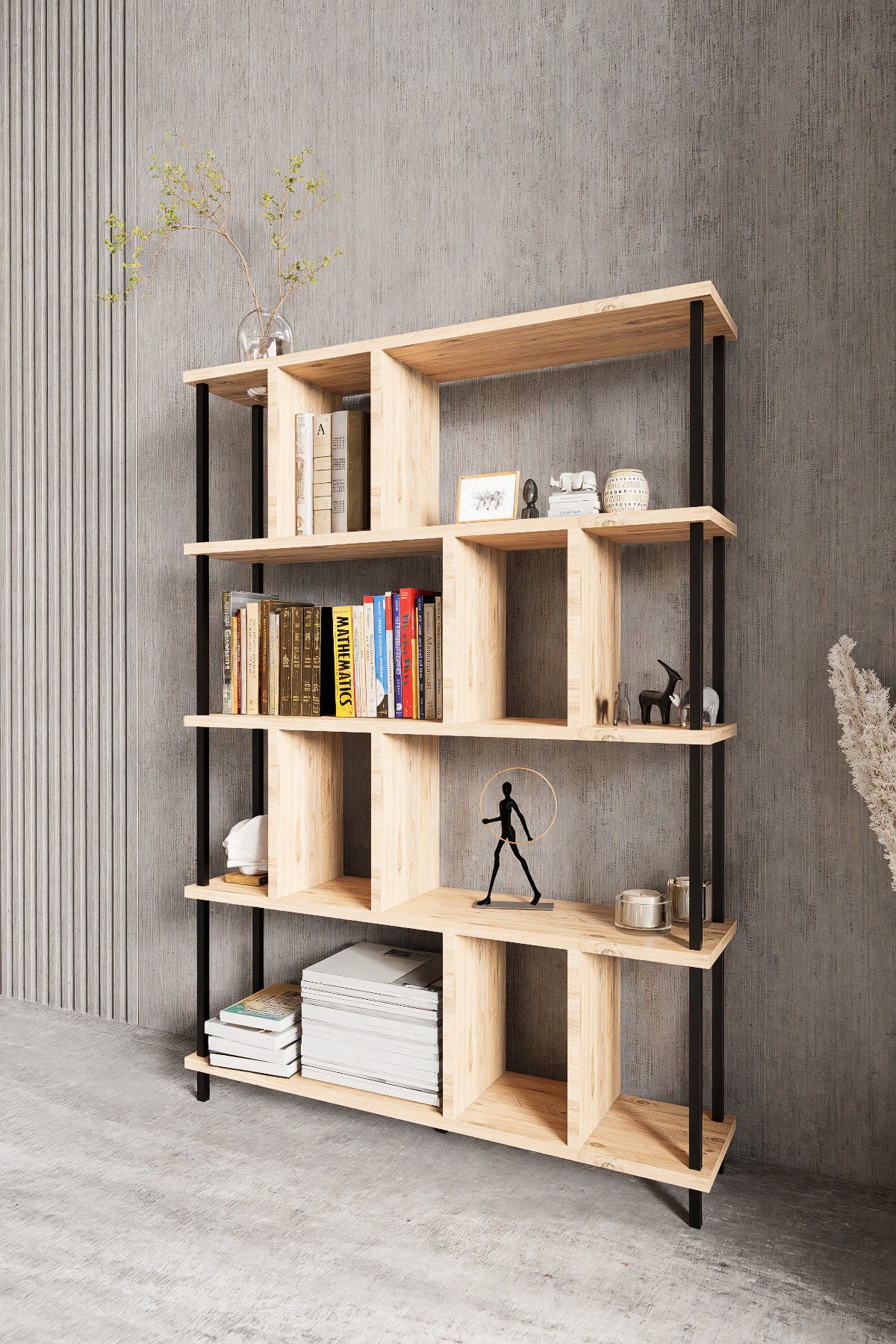 KODIGU 5 Raflı Kitaplık - Kitaplık - 130cm x 90cm x 30cm Kitaplık - Çevir Kur Kitaplık | Kitaplık Meşe