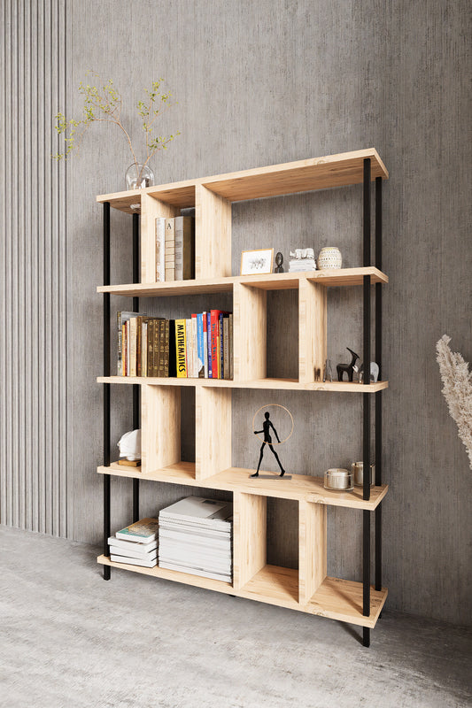 KODIGU 5 Raflı Kitaplık - Kitaplık - 130cm x 90cm x 30cm Kitaplık - Çevir Kur Kitaplık | Kitaplık Meşe