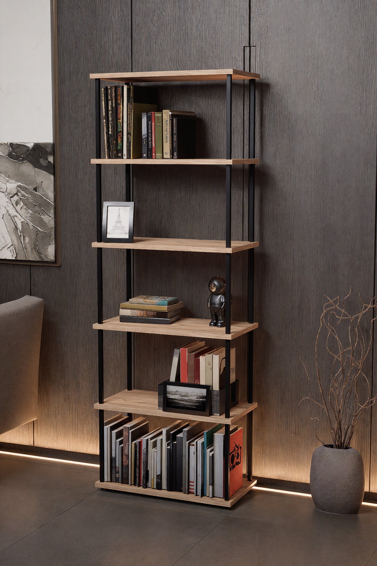 KODIGU 6 Raflı Kitaplık - Kitaplık - 60cm x 30cm x 160cm Kitaplık - Çevir Kur Kitaplık
