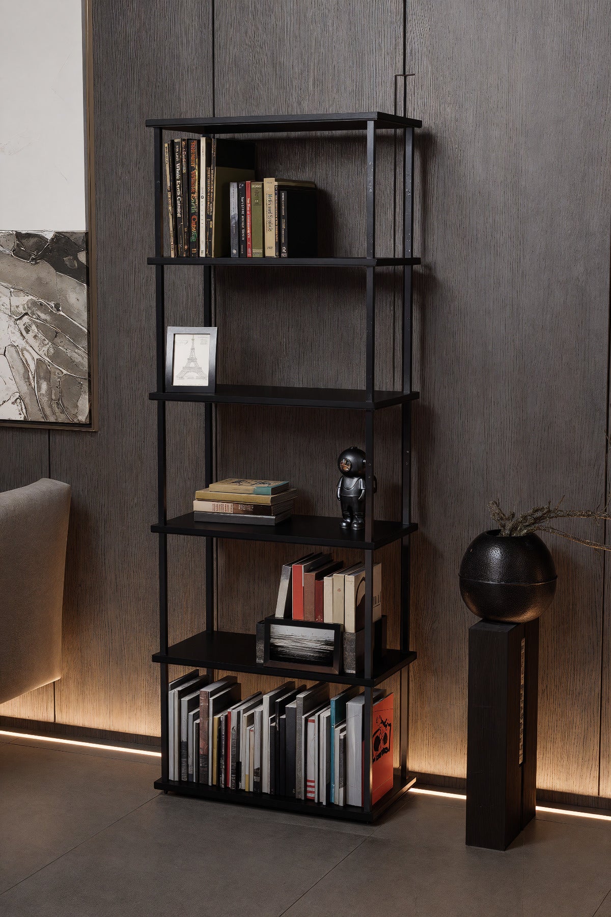 KODIGU 6 Raflı Kitaplık - Kitaplık - 60cm x 30cm x 160cm Kitaplık - Çevir Kur Kitaplık Siyah