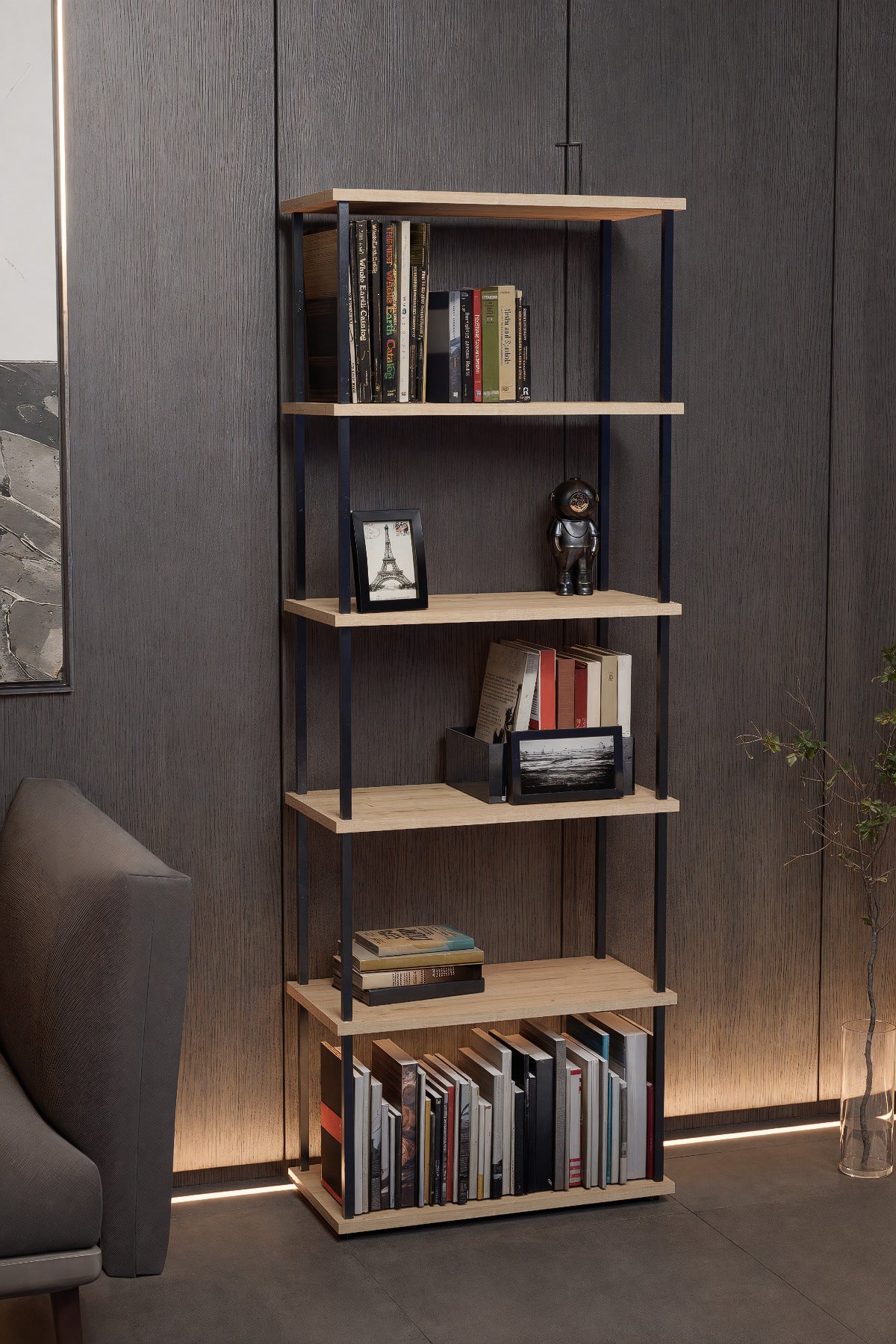 KODIGU 6 Raflı Kitaplık - Kitaplık - 60cm x 30cm x 160cm Kitaplık - Çevir Kur Kitaplık Meşe