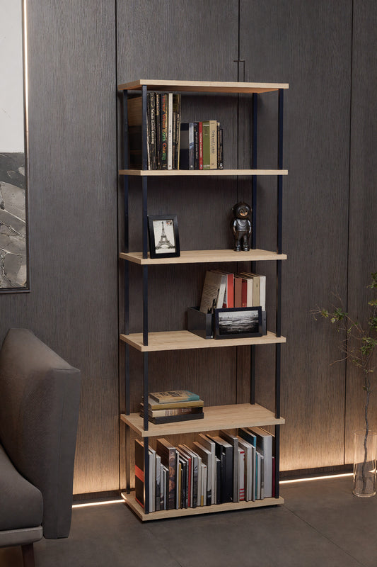 KODIGU 6 Raflı Kitaplık - Kitaplık - 60cm x 30cm x 160cm Kitaplık - Çevir Kur Kitaplık Meşe