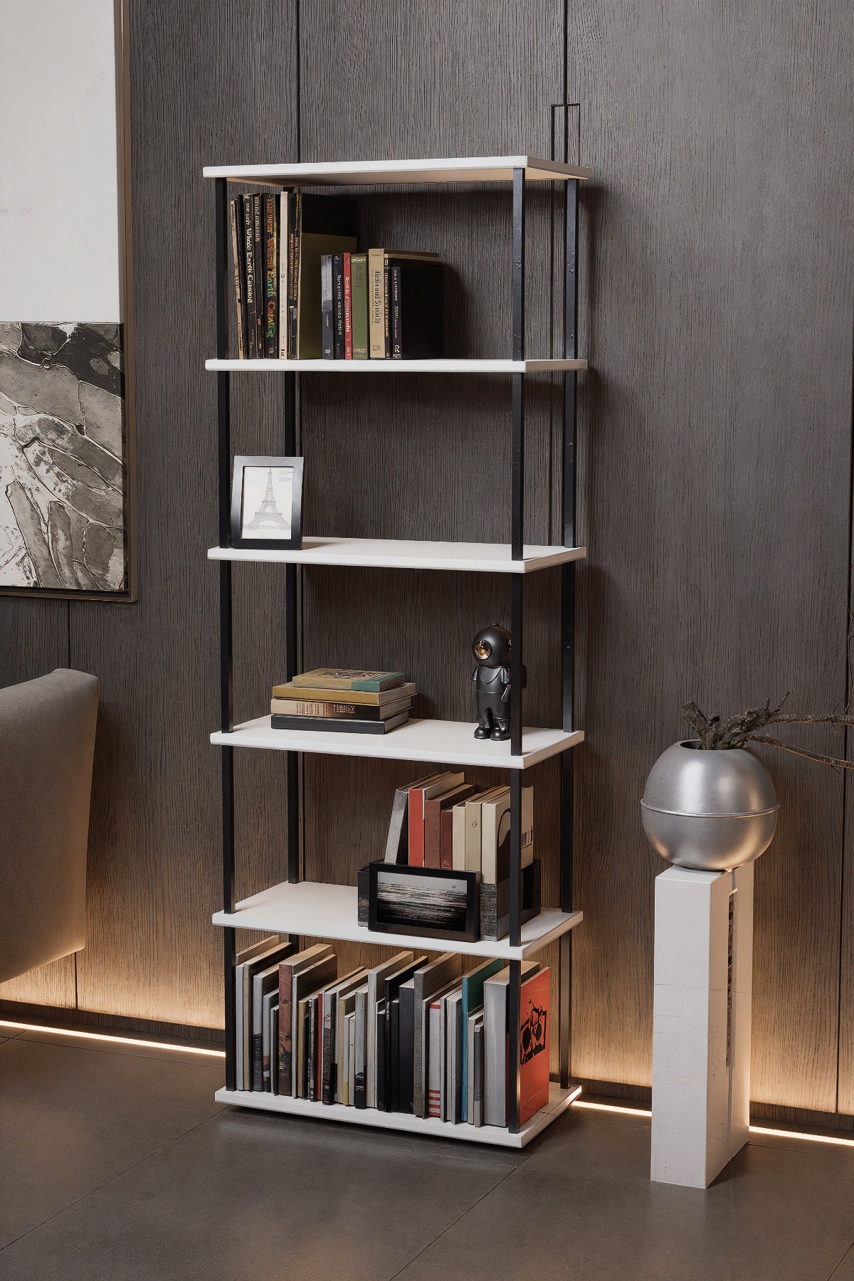 KODIGU 6 Raflı Kitaplık - Kitaplık - 60cm x 30cm x 160cm Kitaplık - Çevir Kur Kitaplık Beyaz