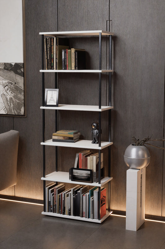 KODIGU 6 Raflı Kitaplık - Kitaplık - 60cm x 30cm x 160cm Kitaplık - Çevir Kur Kitaplık Beyaz