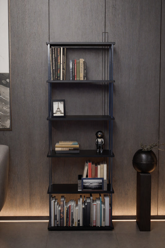 KODIGU 6 Raflı Kitaplık - Kitaplık - 60cm x 30cm x 160cm Kitaplık - Çevir Kur Kitaplık Siyah