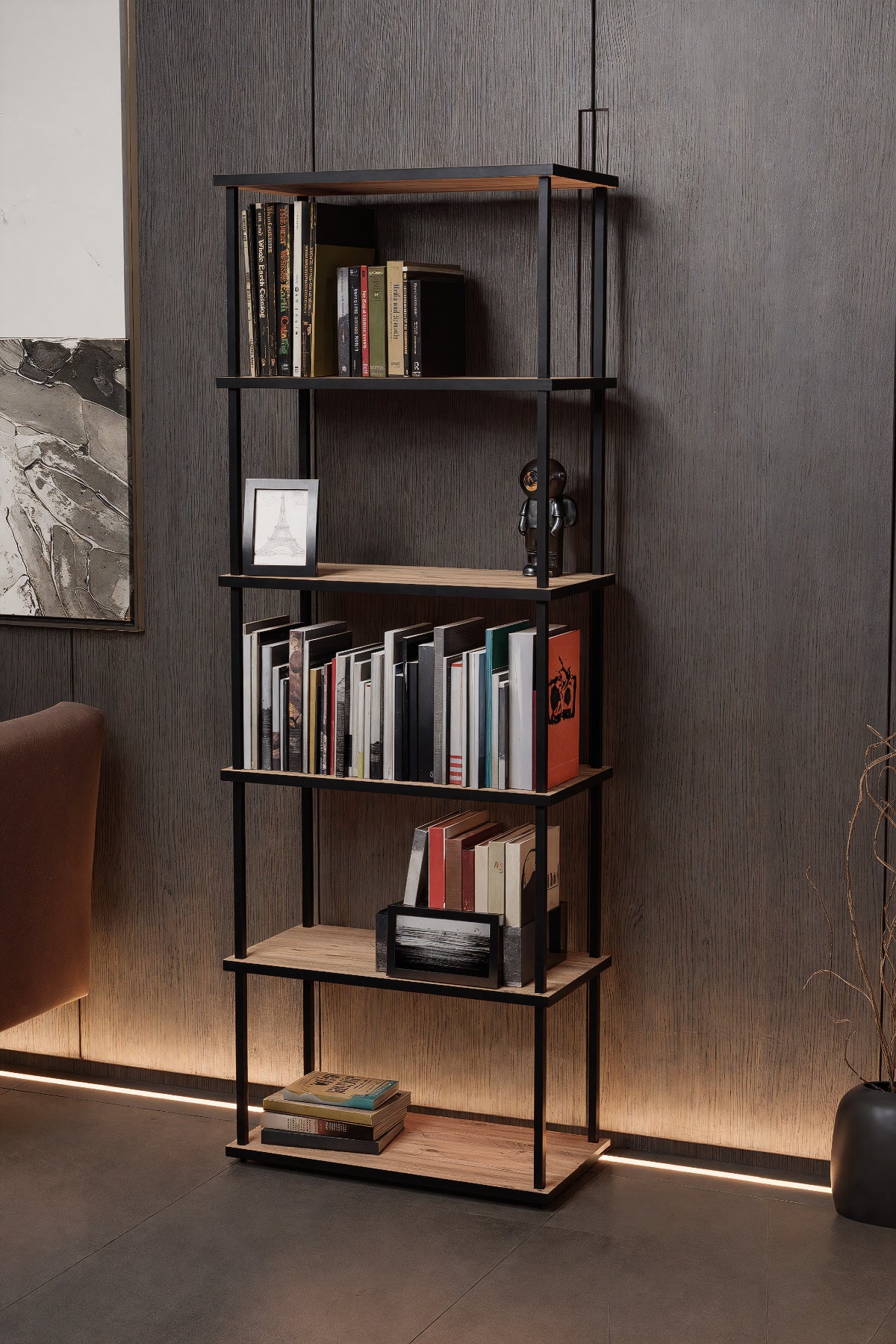 KODIGU 6 Raflı Kitaplık - Kitaplık - 60cm x 30cm x 160cm Kitaplık - Çevir Kur Kitaplık Çam Siyah