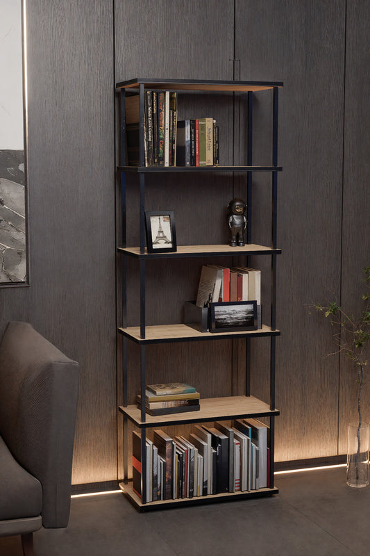 KODIGU 6 Raflı Kitaplık - Kitaplık - 60cm x 30cm x 160cm Kitaplık - Çevir Kur Kitaplık Meşe