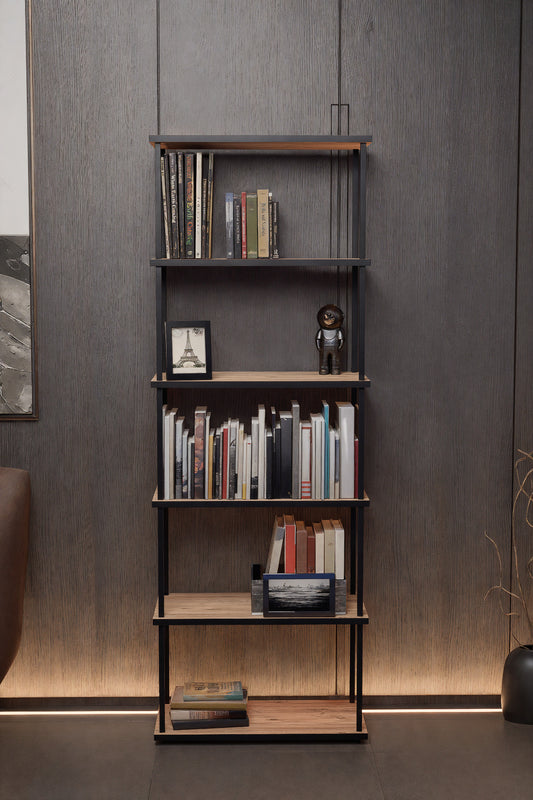 KODIGU 6 Raflı Kitaplık - Kitaplık - 60cm x 30cm x 160cm Kitaplık - Çevir Kur Kitaplık Çam Siyah