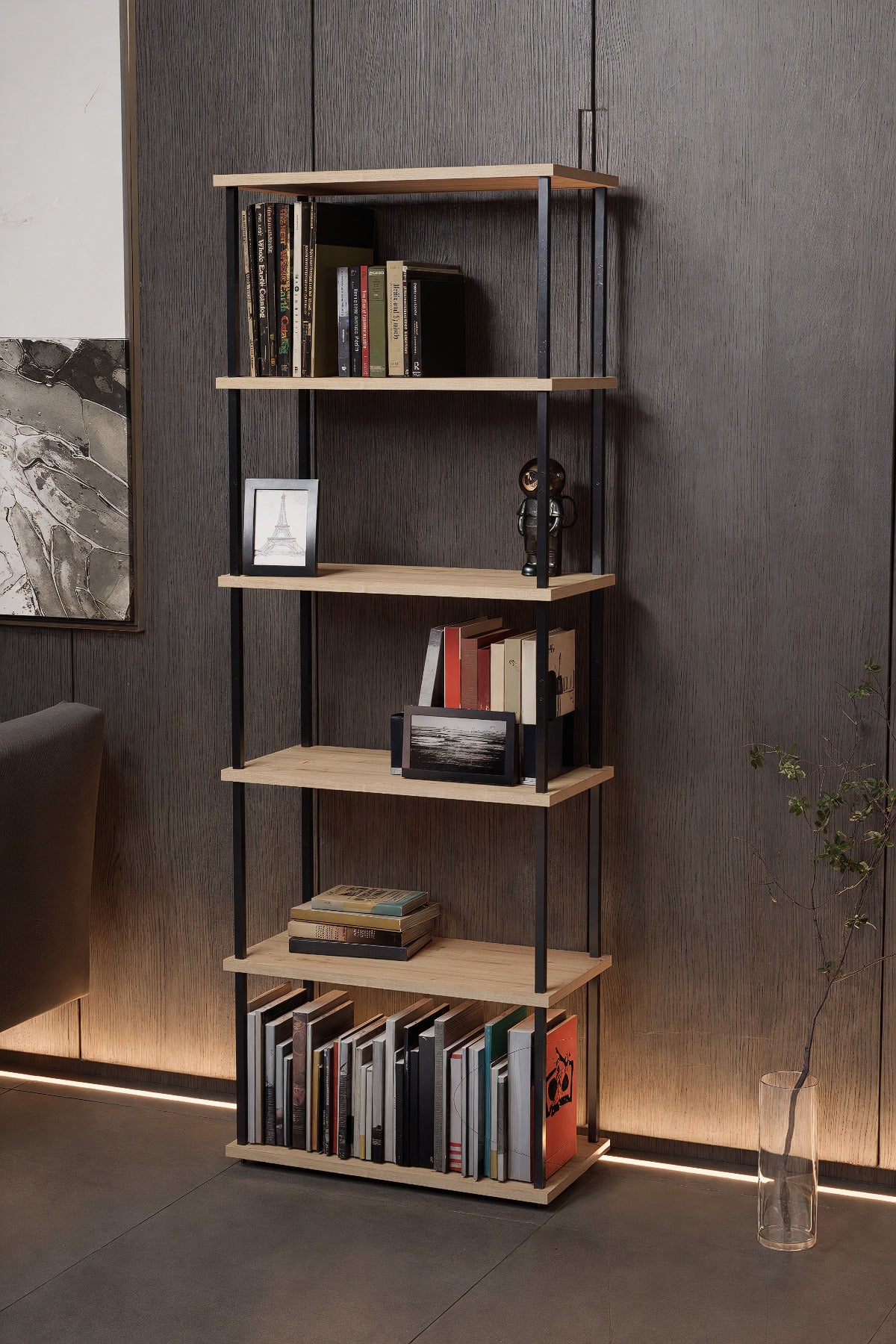 KODIGU 6 Raflı Kitaplık - Kitaplık - 60cm x 30cm x 160cm Kitaplık - Çevir Kur Kitaplık Meşe
