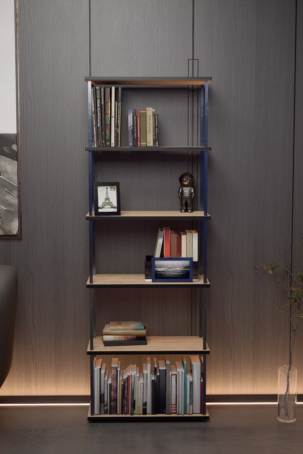 KODIGU 6 Raflı Kitaplık - Kitaplık - 60cm x 30cm x 160cm Kitaplık - Çevir Kur Kitaplık Meşe