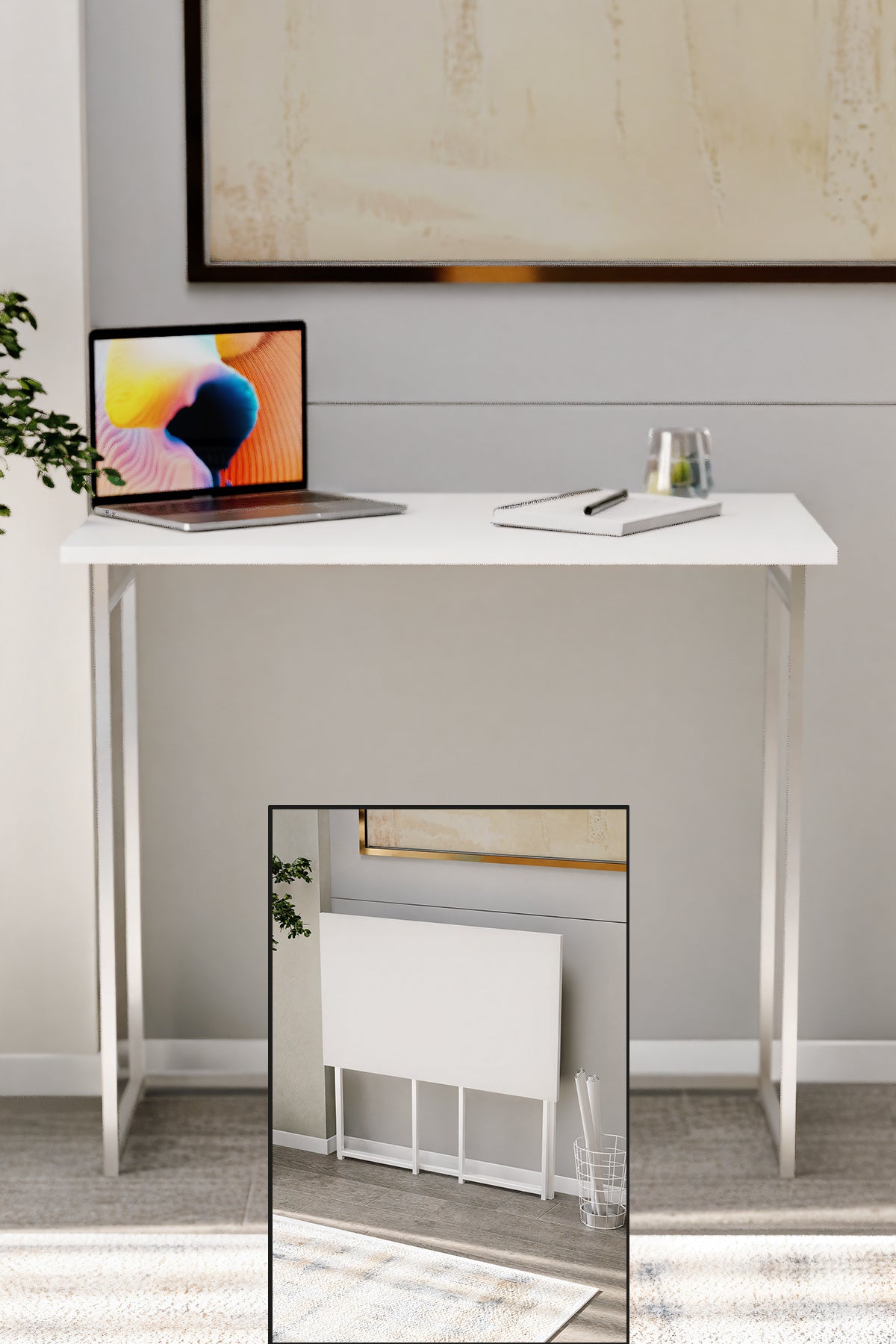 KODIGU 75x50 Katlanır Masa - Aç Kapat Masa - Yer Kaplamayan Çalışma Masası | Siyah Metal Ayak