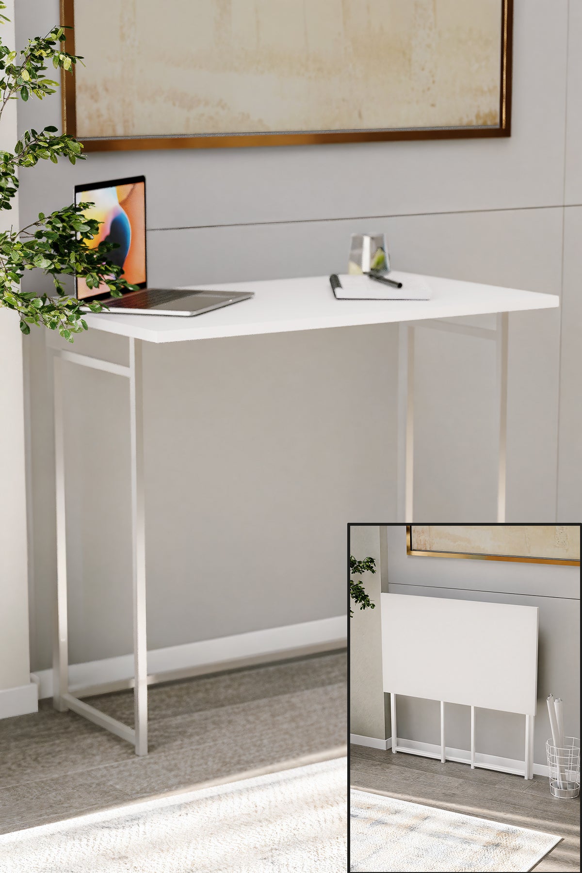 KODIGU 75x50 Katlanır Masa - Aç Kapat Masa - Yer Kaplamayan Çalışma Masası | Siyah Metal Ayak