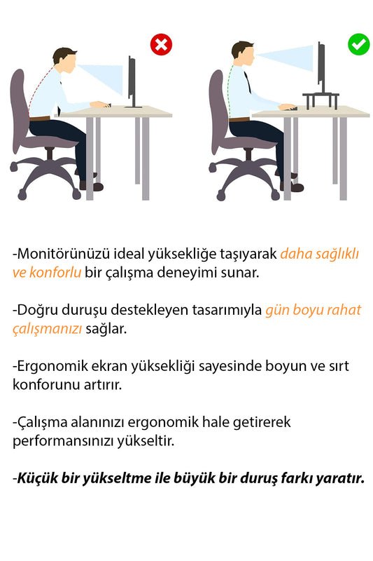 KODIGU 90x20cm Monitör Standı | Ergonomik Monitör Standı | Boyun için Monitör Standı