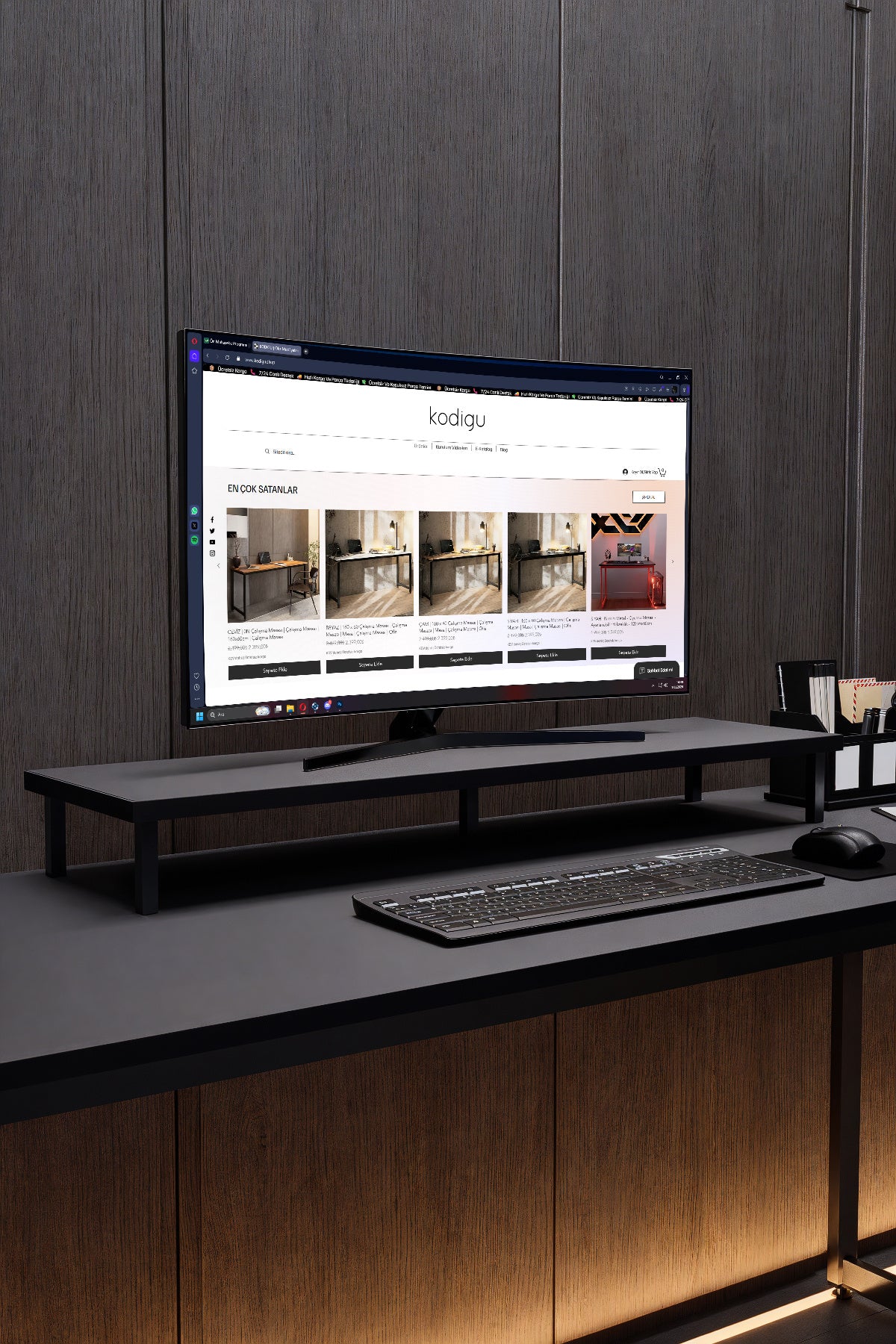 KODIGU 90x20cm Monitör Standı | Ergonomik Monitör Standı | Boyun için Monitör Standı