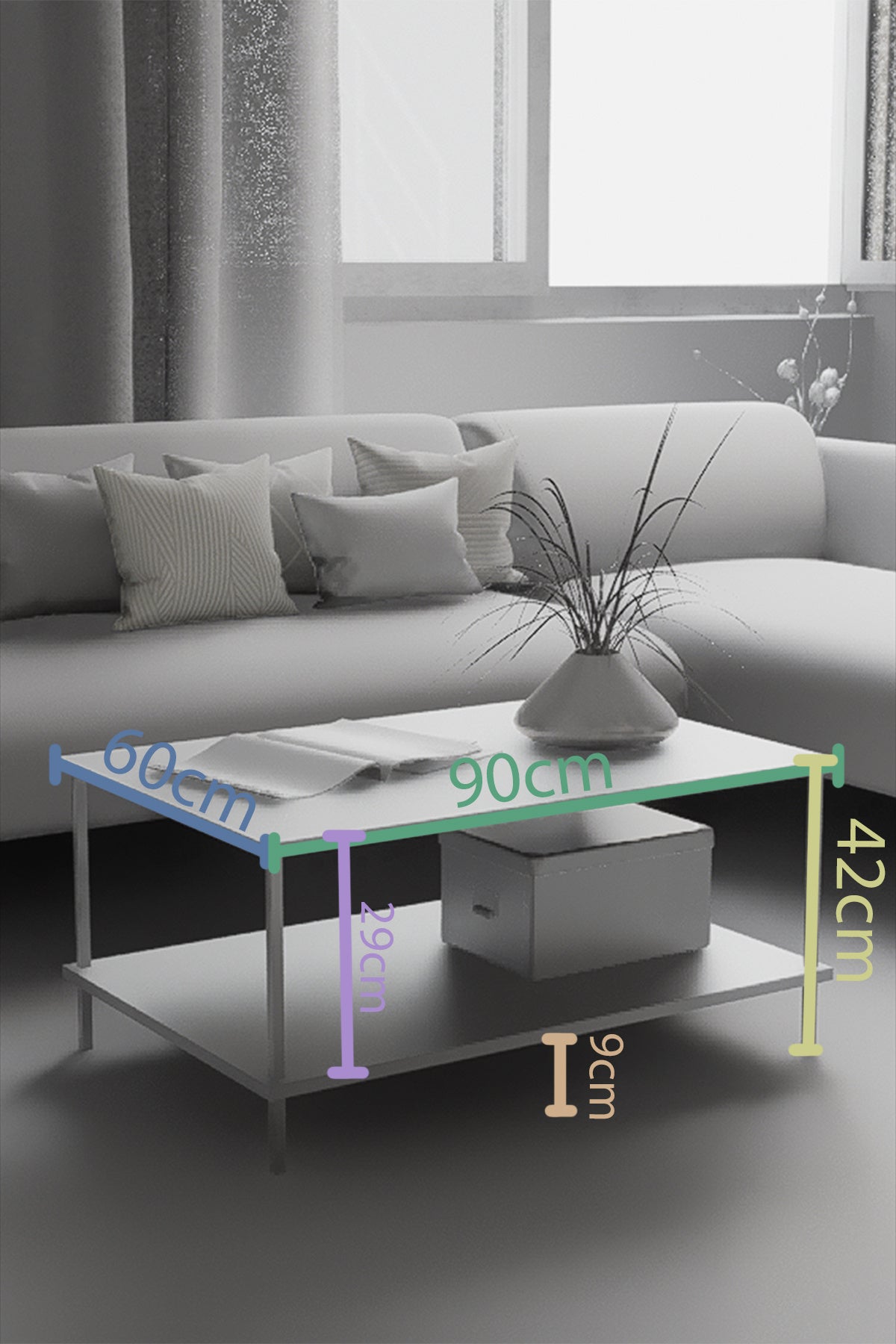 KODIGU 90x60 Orta Sehpa - Orta Sehpa- 60cm x 90cm x 42cm Orta Sehpa- Çevir Kur Orta Sehpa | Orta Sehpa