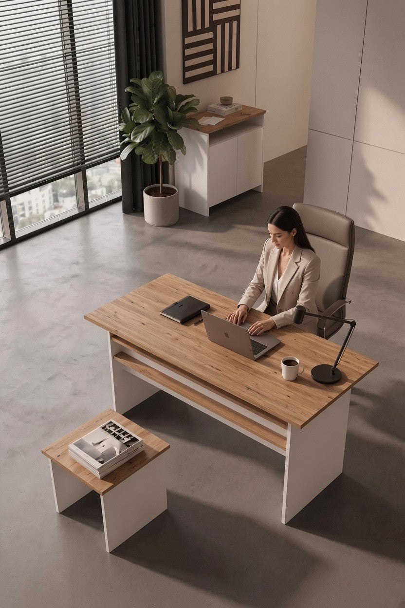 KODIGU Palma Ofis Takımı | 140x60cm Ofis Çalışma Masası | Ofis Dolabı | Sehpa | Ofis Set | 3 Parça Ofis Masa Takımı