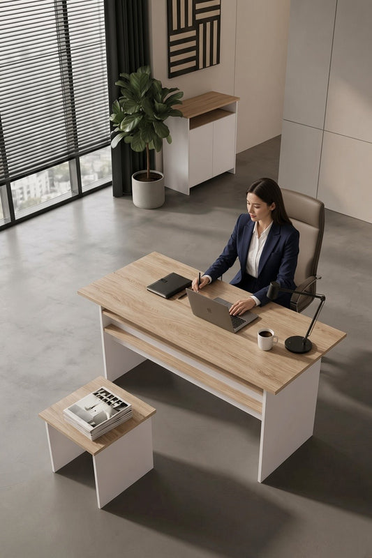 KODIGU Palma Ofis Takımı | 140x60cm Ofis Çalışma Masası | Ofis Dolabı | Sehpa | Ofis Set | 3 Parça Ofis Masa Takımı