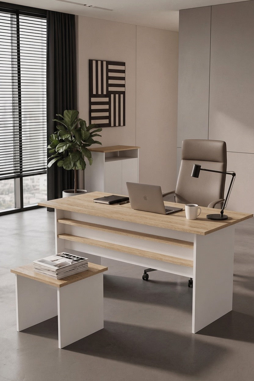 KODIGU Palma Ofis Takımı | 140x60cm Ofis Çalışma Masası | Ofis Dolabı | Sehpa | Ofis Set | 3 Parça Ofis Masa Takımı