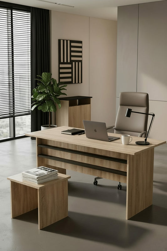 KODIGU Palma Ofis Takımı | 140x60cm Ofis Çalışma Masası | Ofis Dolabı | Sehpa | Ofis Set | 3 Parça Ofis Masa Takımı