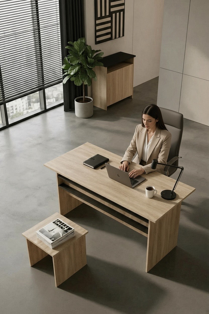 KODIGU Palma Ofis Takımı | 140x60cm Ofis Çalışma Masası | Ofis Dolabı | Sehpa | Ofis Set | 3 Parça Ofis Masa Takımı