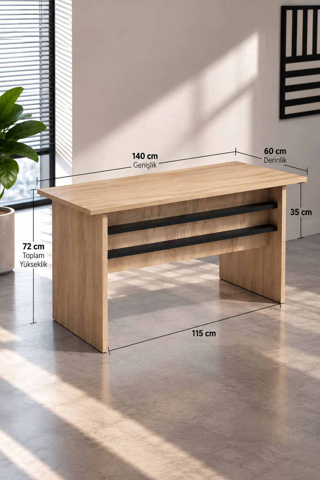 KODIGU Palma Ofis Takımı | 140x60cm Ofis Çalışma Masası | Ofis Dolabı | Sehpa | Ofis Set | 3 Parça Ofis Masa Takımı